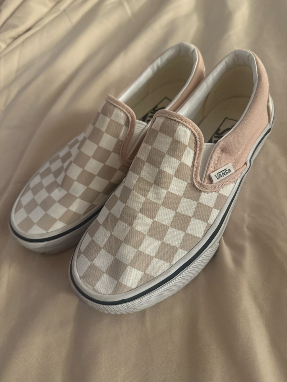 Vans Kids Slip-On Checkerboard Sneakers - Beige & White